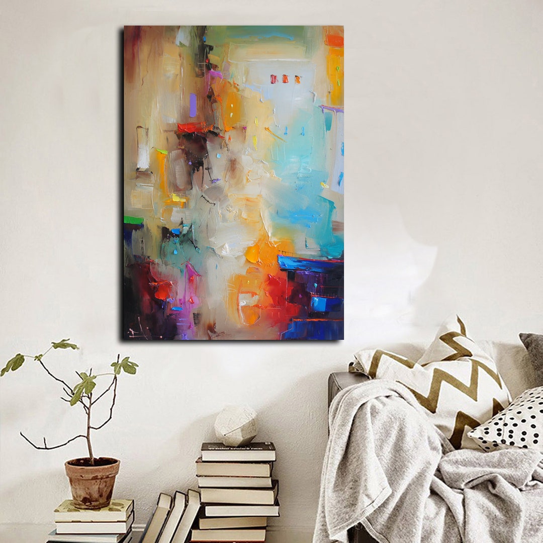 Large Abstract Painting Original Blue Oil Painting on Canvas Yellow ...