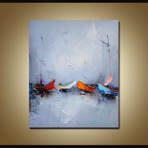 Ölgemälde, Meerlandschaft, Leinwandkunst, Segelboote Malerei, moderne Kunst, zeitgenössische Kunst, Segelboote Malerei, Wohnzimmer Wandkunst