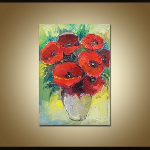 Pintura al óleo Flores de amapola, Pintura floral, Arte abstracto original, Decoración de la pared de la cocina, Decoración del hogar, Resumen de pintura al óleo, Pintura amapola roja