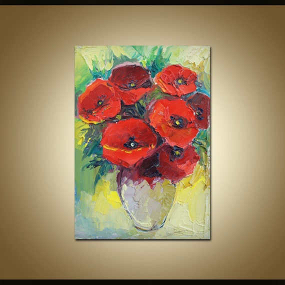 油絵 絵画 ポピーの花 ポピー 油絵 ポピー 小さなアート 赤い花のアートワーク 花の
