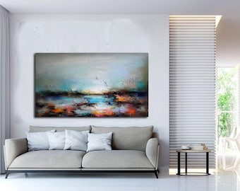 Original Oil Painting, Abstract Seascape Canvas Art, Modern Living Room Decor