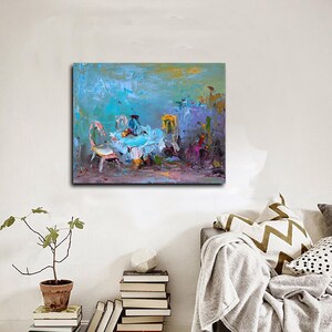 Wall art print, teal blue abstract art, Bedroom wall art, Modern colorful painting, living room wall art