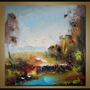Autumn Forest Landscape Oil Painting, Small Painting, Contemporary Painting, Abstract Art, Original Art, Bedroom Decor, Large Oil Painting