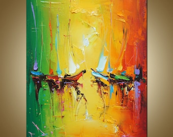 Abstract Painting, Sailboats Painting, Original Artwork, Seascape, Sailing Boat, Abstract Oil Painting, Contemporary Art, Canvas Wall Decor