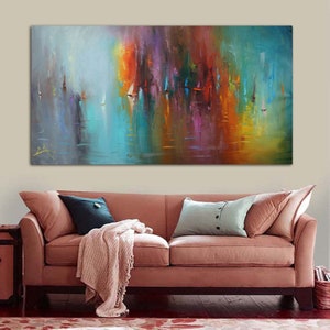 Extra Großes Gemälde, Abstrakte Segelboote Malerei, Abstrakte Seelandschaft, Segelboote, Extra Großes Buntes Gemälde, Leinwand Malerei Wandkunst