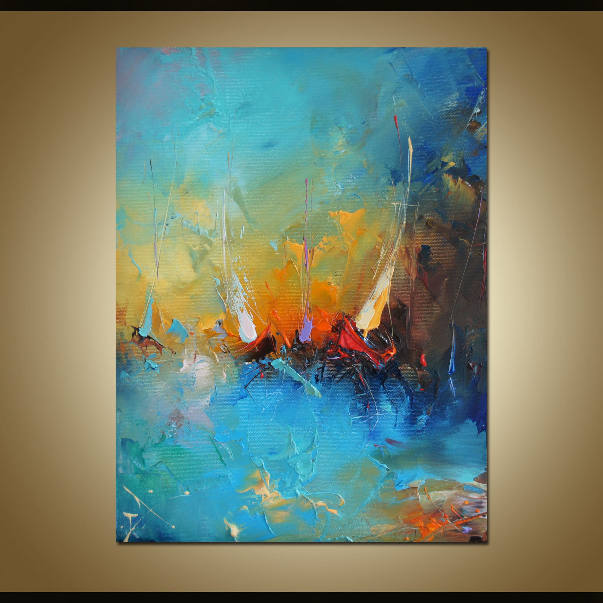 海の油絵 オリジナル海壁アートワーク キャンバスに描かれた抽象的な海景画、帆船の抽象画 海の抽象画 - Etsy 日本 帆船 ウォールアート 油絵 抽象画  大きなキャンバス 壁の装飾 カラフルなアートワーク 海景 フレーム付き 抽象画 70x140cm, image size:1951x1951