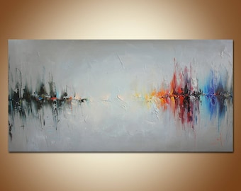 Palette Knife Sailboats Oil Painting, Large Abstract Art (24" x 48")