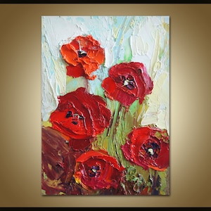 Pintura al óleo de amapola, pintura de flores, obra de arte original, arte abstracto, decoración de cocina, pintura de marco, idea de regalo, arte texturizado. arte del marco