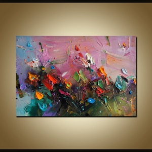 Colorful Flower painting on Canvas ,contemporary wall art,Palette Knife Painting,Home Decor,Heavy Textured Acrylic Painting,Living Room Art