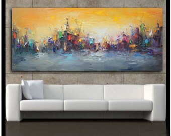 Colorful Hand Painted Textured Palette Knife Oil Painting Abstract Artwork Modern Oversize Abstract Extra Large Wall Art White Red Orange