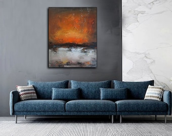 Original Beige Abstract Painting, Large Cloud Oil Painting On Canvas,Large Sky Landscape Painting,Brown Painting, Orange Abstract Painting