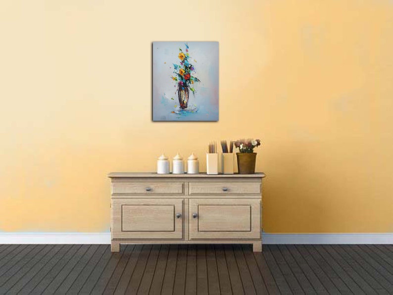 Obraz olejny „Impasto Flowers”, kolorowa, teksturowana sztuka ścienna zdjęcie 3