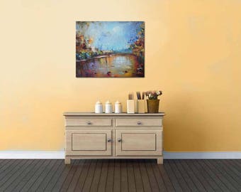 Large Landscape Painting, Large Oil Painting, Original Artwork Canvas Painting, Kitchen Wall Decor, Autumn Landscape Painting, Palette Knife