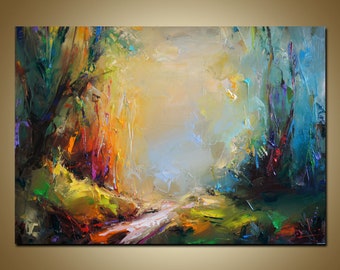 Textured Palette Knife Oil Painting, Abstract Autumn Landscape, 40x27