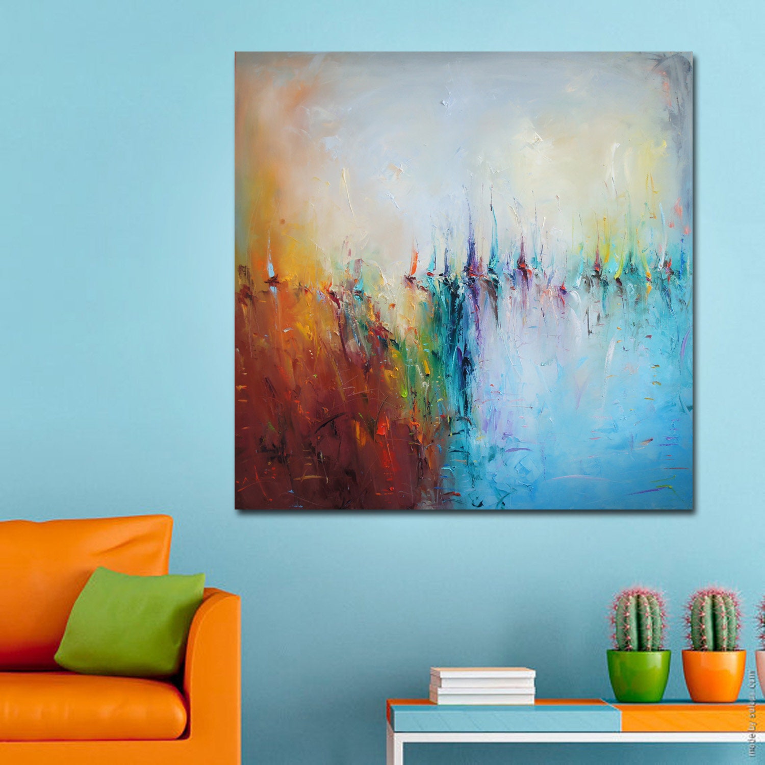 【絵画　アート】抽象画 青 赤 キャンバス　27.5センチ×22センチ 絵画 アート】抽象画 青 赤 キャンバス 27.5センチ×22センチ Amazon.co