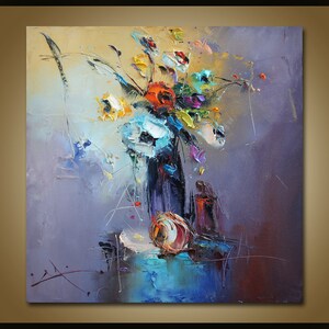 Still Life Oil Painting, Floral Art, Oil Painting Original, Palette Knife, Modern Art, Canvas Art, flowers Oil Painting, Kitchen Wall Decor