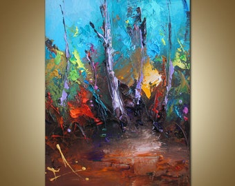 Small Framed Oil Painting: Abstract Landscape, Modern Wall Art
