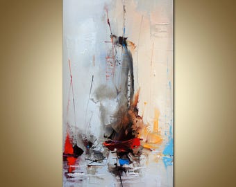 Beige Abstract Oil Painting on Canvas, Minimalist Wabi Sabi Wall Art