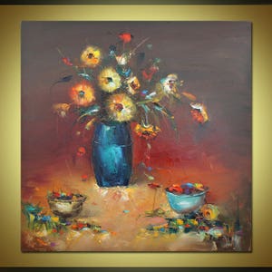 Original Flowers Oil Painting, Modern Art, Still Life Oil Painting, Large Painting, Kitchen Wall Decor, Large Wall Art, Sunflowers Painting