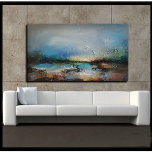 Beach Painting on Canvas, Original Painting, Abstract Art, Oil Painting, Ocean Painting, Modern Painting, Seascape Painting, Living Room Art