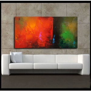 Large Abstract Painting, Original Oversize Painting Green Painting Red Painting, Original Sea Abstract Painting Sunset Painting On Canvas