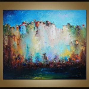 Extra Large Oil Painting, Cityscape Painting, Contemporary art, Canvas Art, Modern Art, Original Artwork, Large Wall Art, Coffee Wall Decor