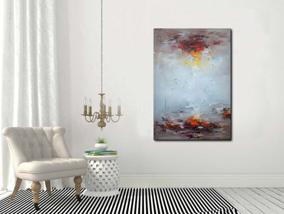 大きな壁アート抽象画、オリジナルの大きな雲抽象画、海の絵、空の