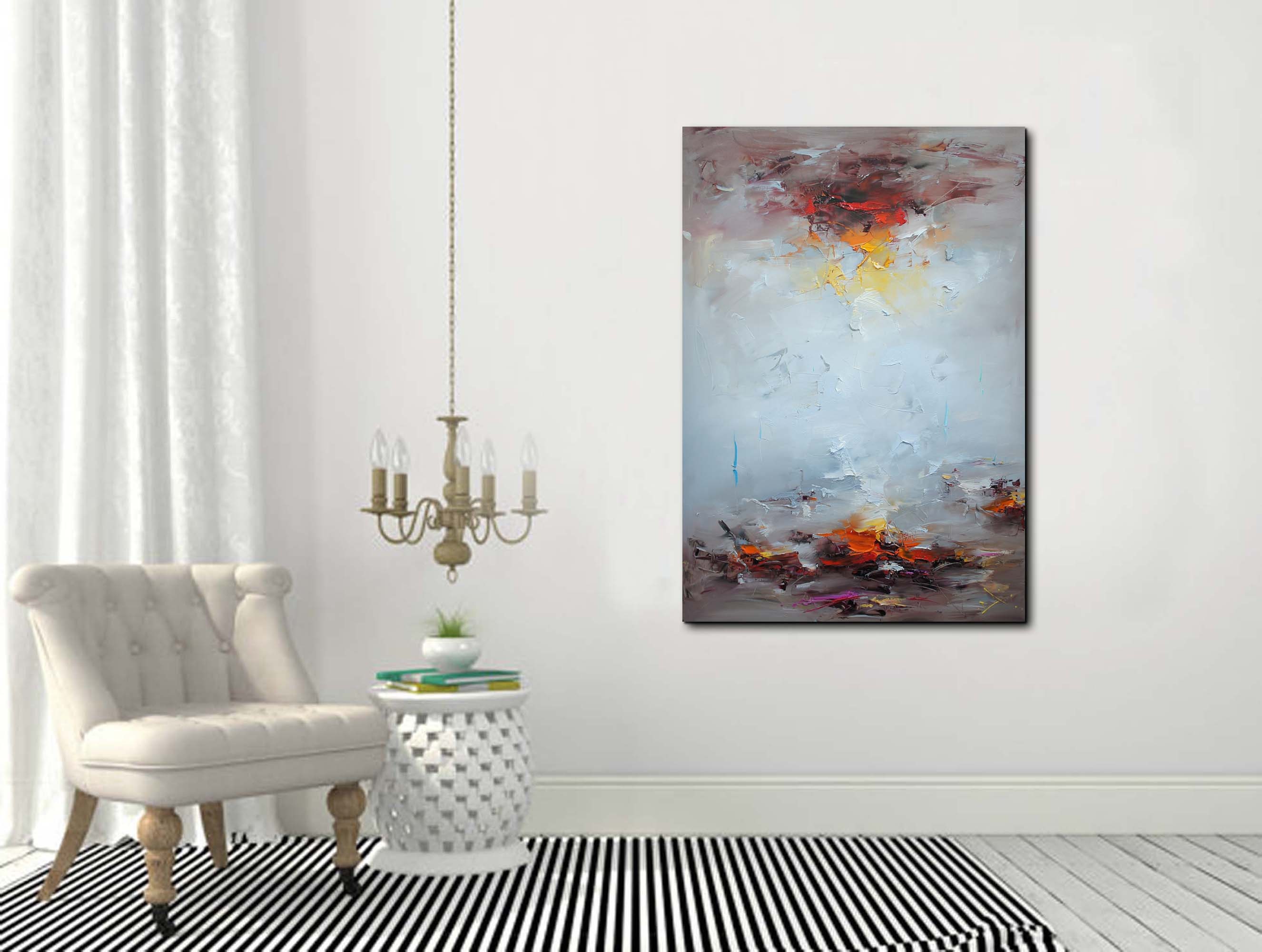 大きな壁アート抽象画、オリジナルの大きな雲抽象画、海の絵、空の