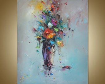 Original Oil Painting, Floral Art, Oil Painting Original, Palette Knife Flowers, Modern Art, Canvas Art, flowers Painting, Kitchen Decor