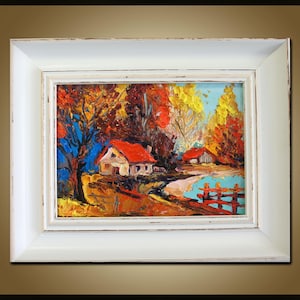 Small landscape painting, Summer sunset art, Countryside landscape painting, Colorful landscape art