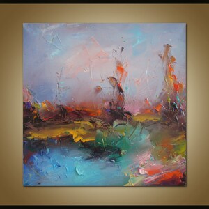 Colorful Painting, Original Oil Painting, Canvas Painting, Landscape Painting, Trees by the River, Autumn Landscape Painting, Palette Knife