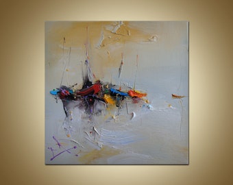 Segelboote Ölgemälde auf Leinwand, abstrakte Kunst 30x25 cm