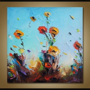 Sunflowers Oil Painting, Flowers Painting, Original Artwork, Canvas Art, Landscape Art, Oil Painting Abstract, Palette Knife, Wall Decor