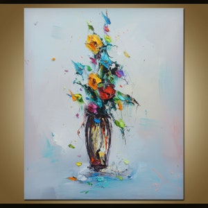 Obraz olejny „Impasto Flowers”, kolorowa, teksturowana sztuka ścienna zdjęcie 1