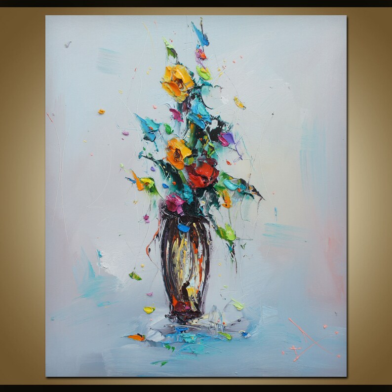 Obraz olejny „Impasto Flowers”, kolorowa, teksturowana sztuka ścienna zdjęcie 1