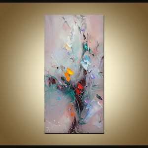 Original Abstract Flower Paintings On Canvas Acrylic White Fine Art Modern Wall Art Beige Painting Floral Art for Living Room Decor