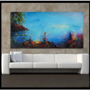 Large Oil Painting, Original Art, Canvas Art, Large Wall Art, Landscape Oil Painting, Floral Art, Water Lilies, Palette Knife, Bedroom Decor