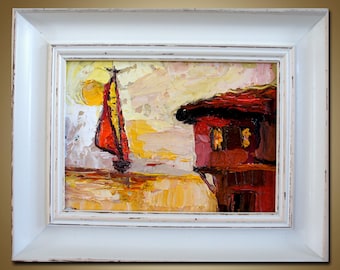Sailing Ships, Palette Knife Oil Painting, Abstract Sailing Boats, Seascape Original Artwork, kitchen Wall Decor, Oil Painting, Frame Art