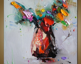 ピンクのバラのインパスト：キャンバスに描かれた花の油絵（18x14