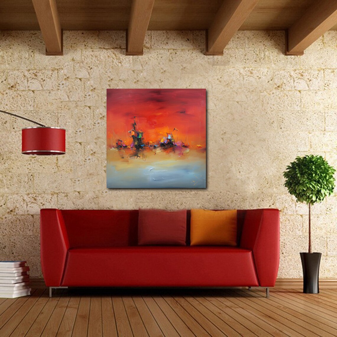 Large Wall Art Abstract Painting Contemporary Art Red Etsy