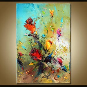 Blumen Wand Kunstdruck, Abstrakter botanischer Druck, Extra große tropische Malerei, Tropische Wandkunst, Grün und rosa Blumenkunst