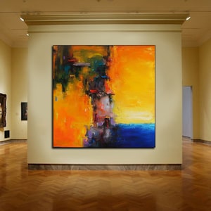 Large Yellow Painting Abstract Art, Extra Large Painting On Canvas,Large Orange Abstract Painting, Contemporary Art Modern Oil Painting