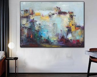 Large Gold Abstract Oil Painting on Canvas - Contemporary Art