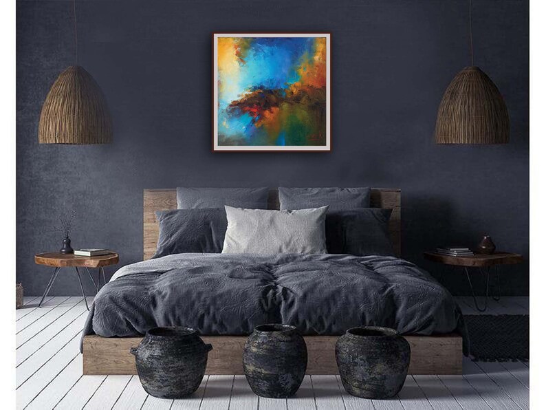 rustic home decor contemporary art wall art abstract digital image modern art blue brown indigo and brown abstract large indigo art