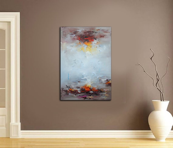 大きな壁アート抽象画、オリジナルの大きな雲抽象画、海の絵、空の