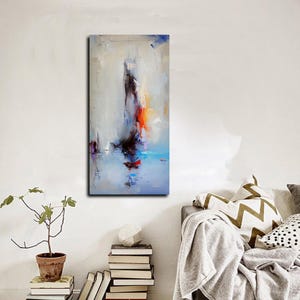 Blue Abstract Canvas Art Large Blue Texture Painting Beige & Blue Abstract Minimalist Painting Modern Livingroom Wall Art Decor Neutral Art