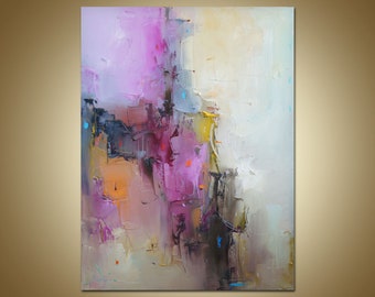 Colorful painting large original abstract painting modern wall art navy Pink art yellow red painting knife painting bright abstract painting