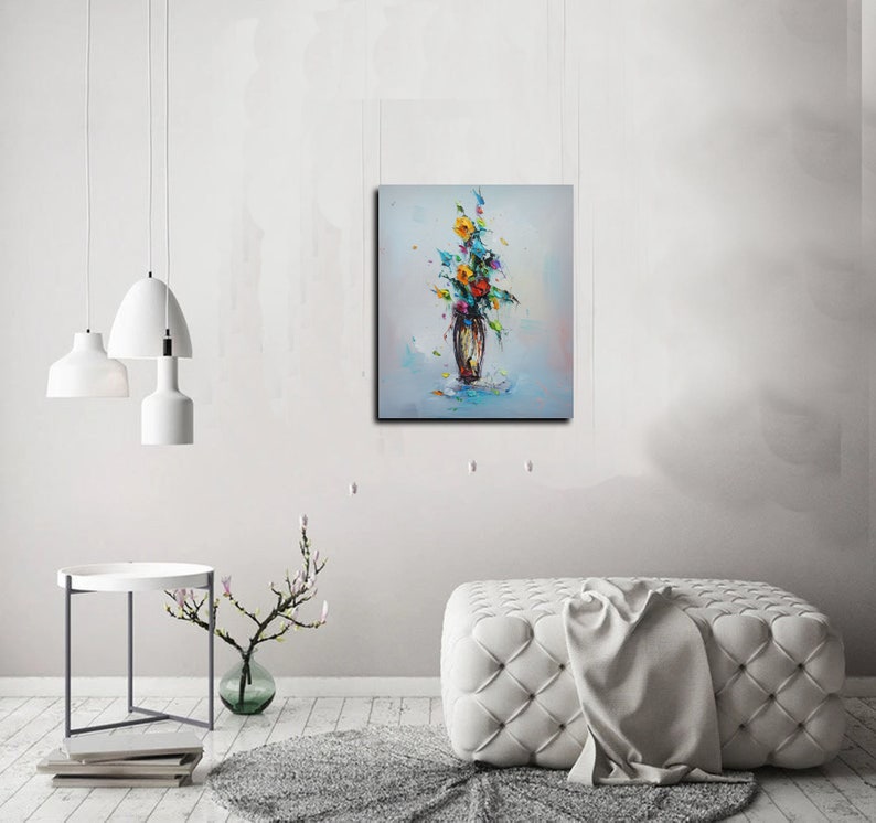Obraz olejny „Impasto Flowers”, kolorowa, teksturowana sztuka ścienna zdjęcie 2