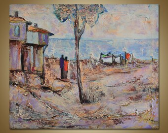 Landscape Oil Painting, Canvas Wall Art, Abstract Landscape Painting, Abstract Canvas Art, Kitchen Decor, Living Room Art, Palette Knife Art