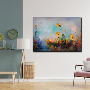 Sunflowers Painting on Canvas, Original Art, Flowers Painting, Landscape Painting, Impressionist Art, Living Room Wall Decor, Large Art Gift